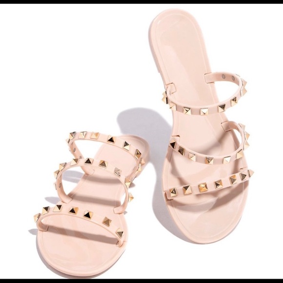 NEW Nude Studded Open Toe Jelly Sandal Flip Flops - Picture 4 of 5